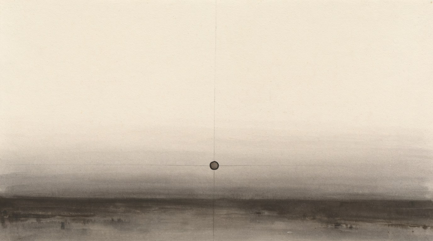 Room 6 — Horizon: single disk on the horizon with four radiants